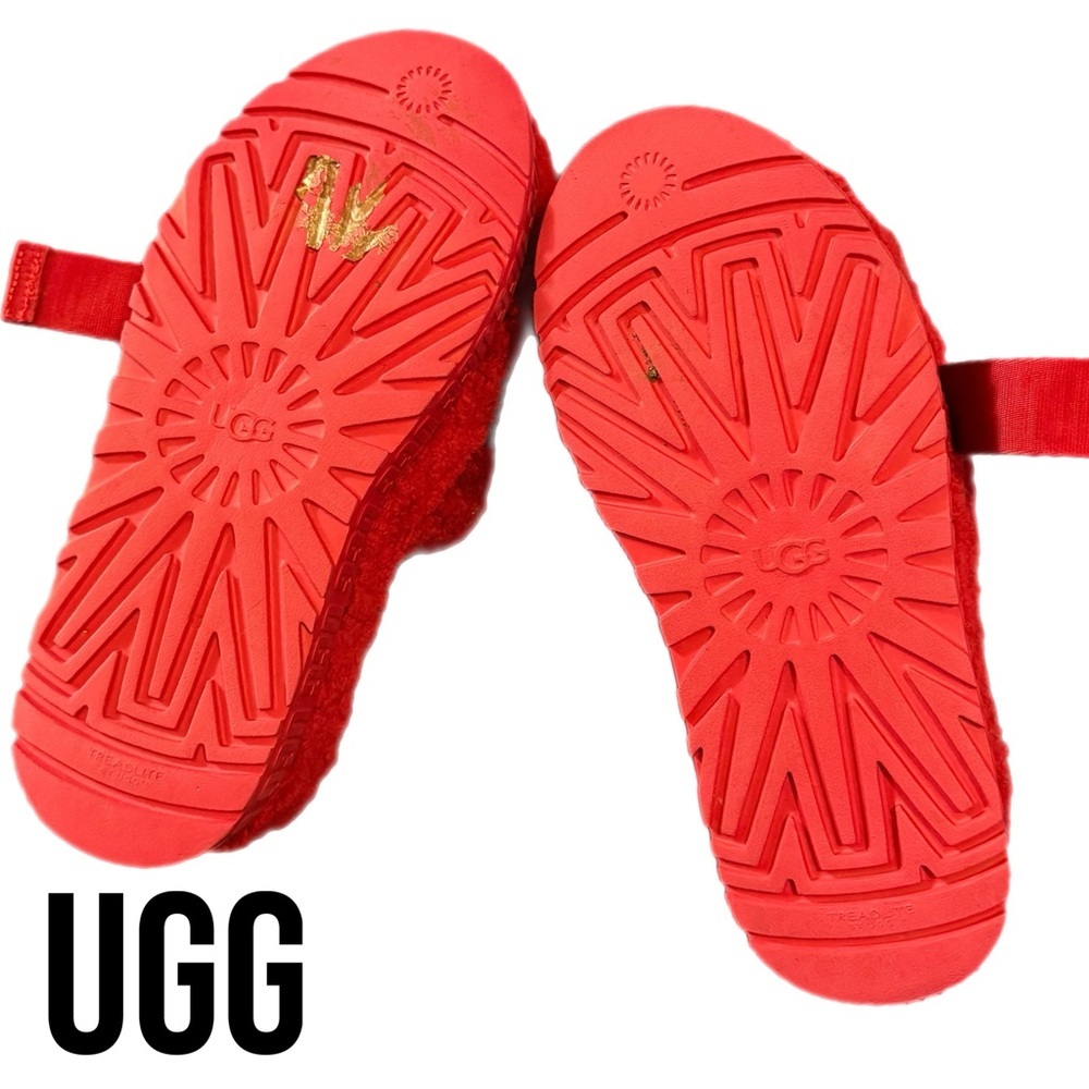 UGG Fluffita Sheep Fur Platform Slippers - Sandals Red size 9 (worn twice) - Picture 9 of 17